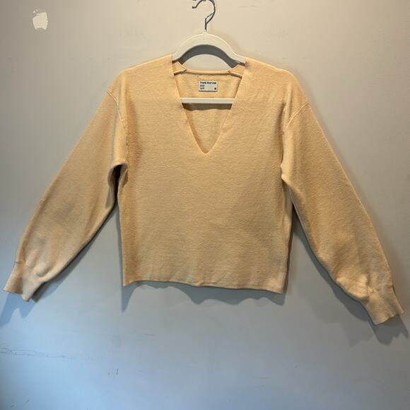 Frank and Oak Minimalist Neutral Lightweight V-neck Sweater Beige Small - Picture 1 of 10